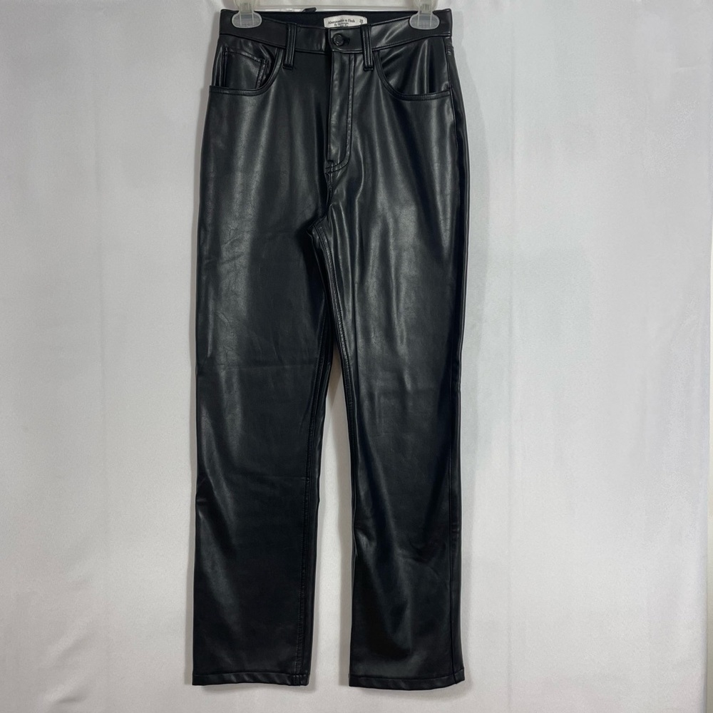 Abercrombie Pants Ultra High Rise Edgy Vegan Leather Black 2 contemporary